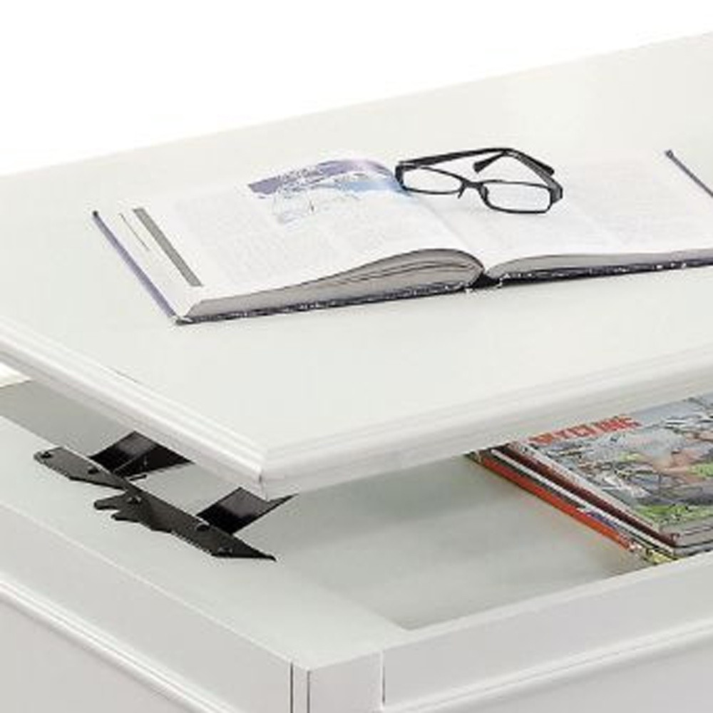 48-Inch White Lift Top Coffee Table With Two Drawers