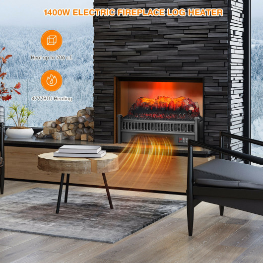 Electric Fireplace Log Heater with Adjustable Flame Brightness Black