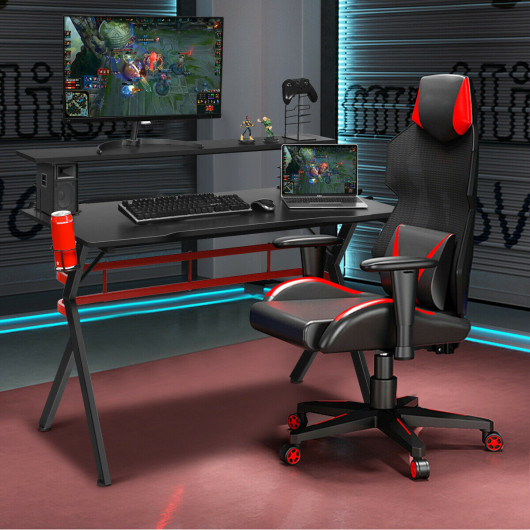 Multifunctional Gaming Desk with Monitor Shelf and Storage Accessories