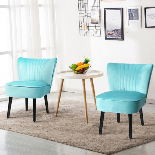 Modern Upholstered Armless Leisure Chairs with Wood Legs (Set of 2)