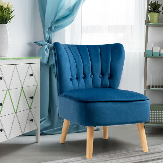 Velvet Armless Accent Chair with Tufted Cushion and Wood Legs