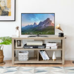Rustic 3-Tier TV Stand with Open Shelves and Cable Management