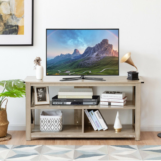 Rustic 3-Tier TV Stand with Open Shelves and Cable Management