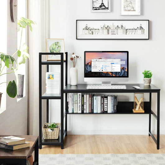 59-Inch Computer Desk with 4-Tier Shelves for Home Office