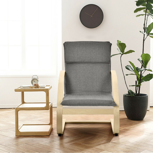 Gray Modern Bentwood Lounge Chair with Cushion and Linen Fabric