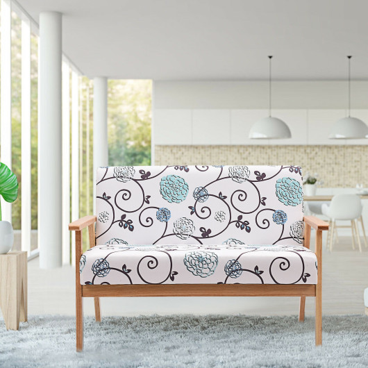 Compact Upholstered Loveseat with Floral Pattern and Wooden Frame