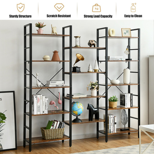 Industrial Triple Wide 5 Tier Bookshelf with Open Shelves