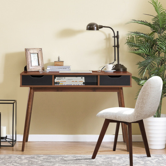 Modern Computer Desk with Drawers, Shelf, and Solid Wood Legs - Image 2
