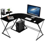 Space-Saving Reversible L-Shaped Desk with Shelf and CPU Stand