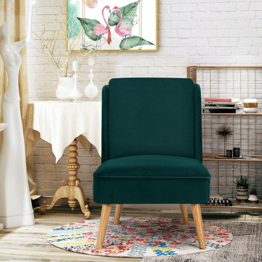Velvet Armless Accent Chair with Rubber Wood Legs - Image 6