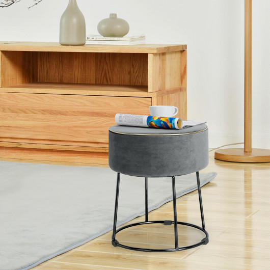Velvet Round Ottoman Stool with Non-Slip Pads for Living Room