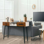 42 Inch Industrial Console Table with Drawers and Open Shelf