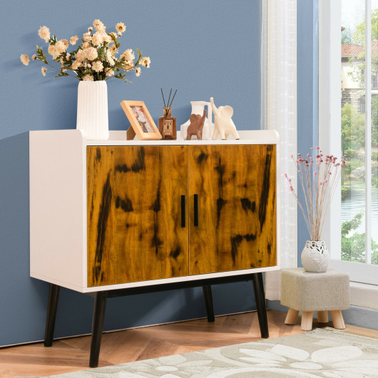 Mid-Century Modern Wood Storage Cabinet with Metal Legs