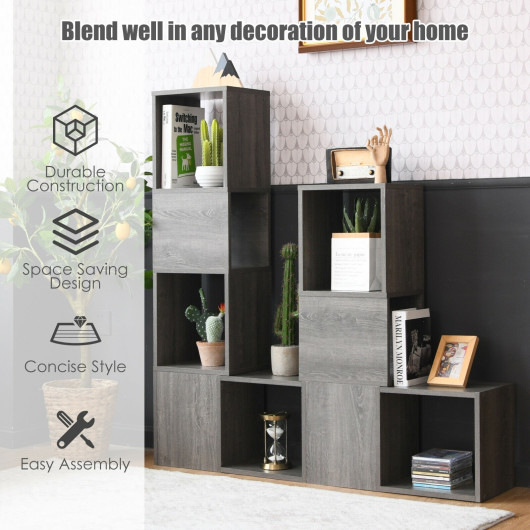 Modular Gray Freestanding Display Shelf with 9 Cubes for Organization