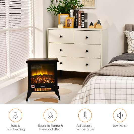 Compact Electric Fireplace Heater with Realistic Flame Effect Black