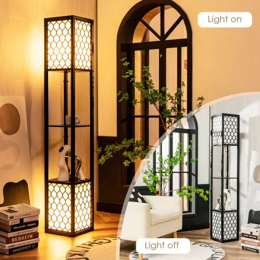 Modern Floor Lamp with Shelves and Pull Chain Switch