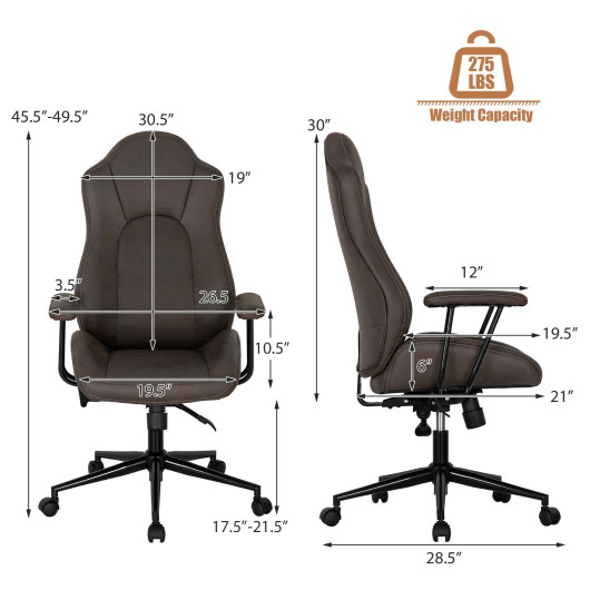 Adjustable High Back Executive Office Chair with Armrests Brown