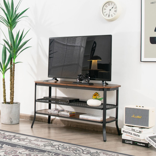 Rustic Brown TV Console Table with 3-Tier Storage Shelves