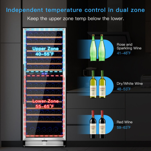 Dual Zone Wine Cooler Refrigerator with Temperature Control (154 Bottles) - Image 7