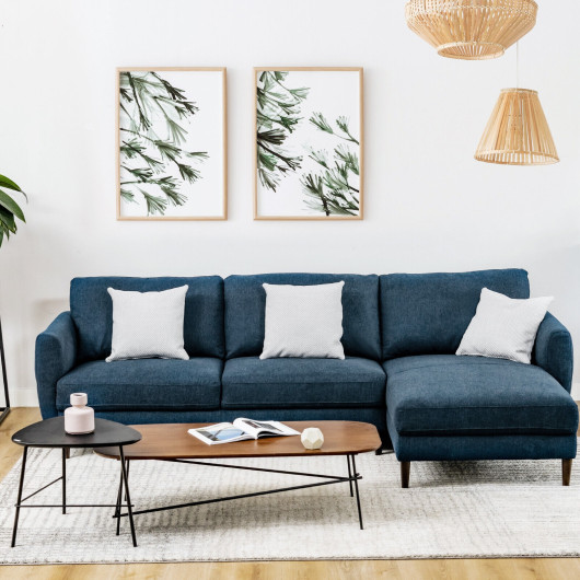 L Shaped Sectional Sofa with Chaise Lounge and Wood Legs