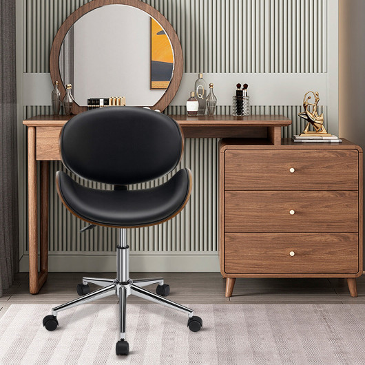 Mid-Century Adjustable Black Leather Office Chair with Swivel Base