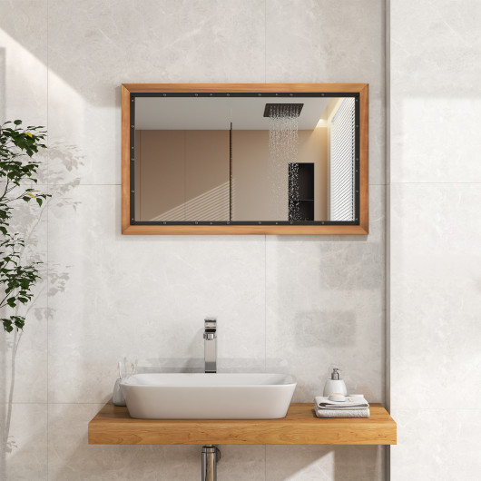 Natural Farmhouse Rectangular Wall Mirror with Durable Backboard