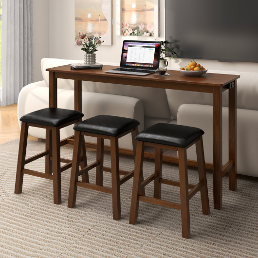 Counter-Height Bar Table Set with 3 Stools and USB Ports (Set of 4)