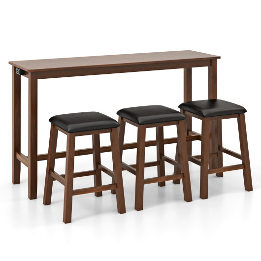 Counter-Height Bar Table Set with 3 Stools and USB Ports (Set of 4)