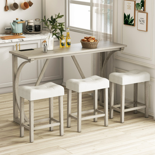Compact Bar Table Set with Power Outlet and Saddle Stools (4-Piece) - Image 2