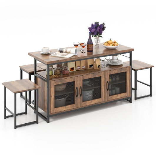 Rustic Brown Kitchen Island Set with Storage and Seating (4) - Image 4