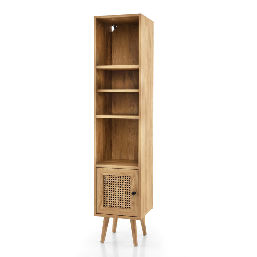 Slim Rattan Storage Cabinet with Adjustable Shelves and Natural Design