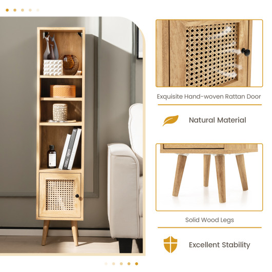 Slim Rattan Storage Cabinet with Adjustable Shelves and Natural Design