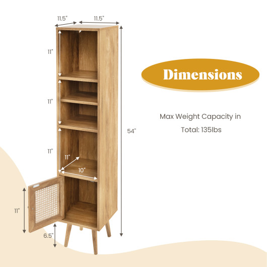 Slim Rattan Storage Cabinet with Adjustable Shelves and Natural Design