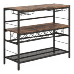 Rustic Brown 4-Tier Bar Table with Wine Rack and Holders