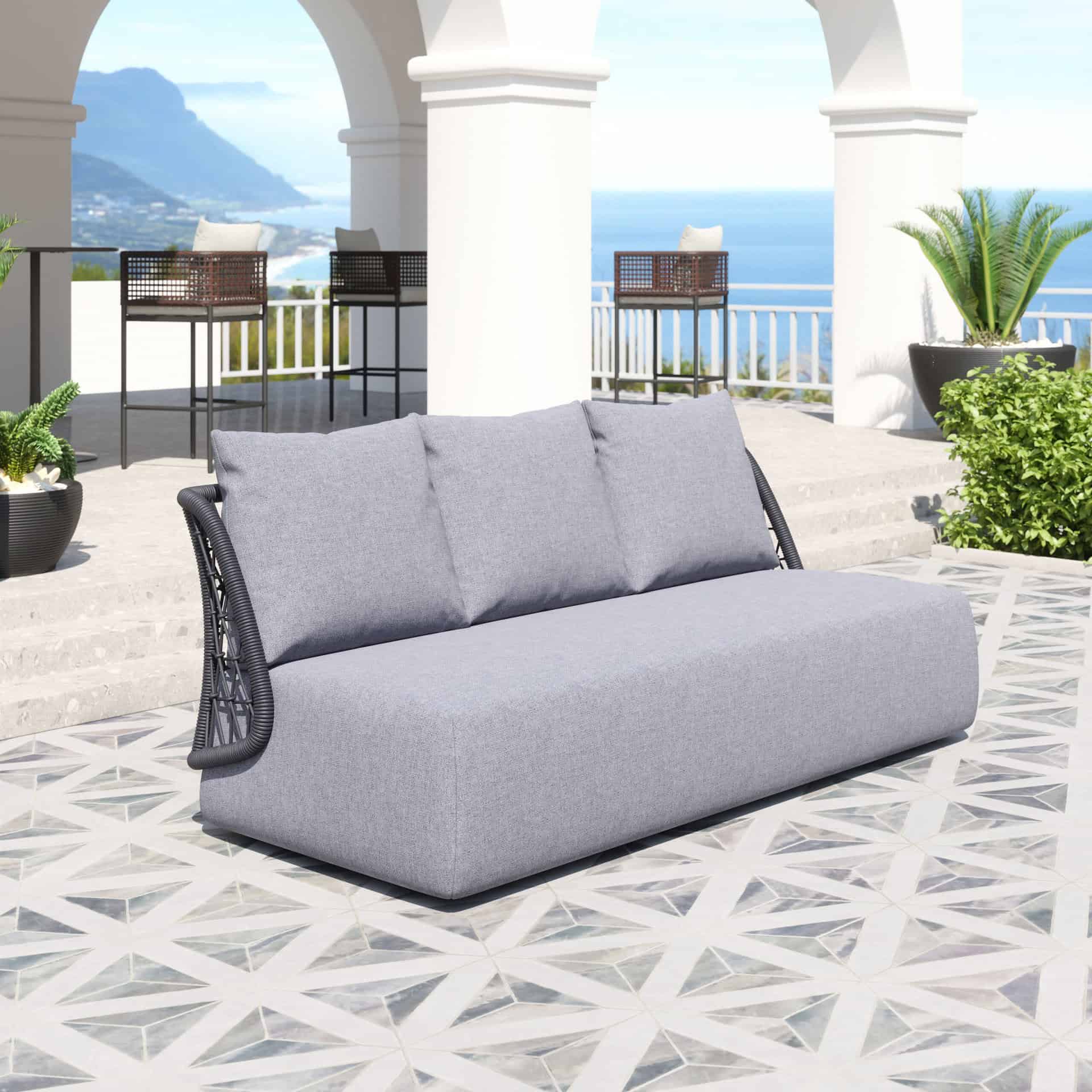 Versatile Outdoor Sofa with Durable Aluminum Frame and Olefin Cushions
