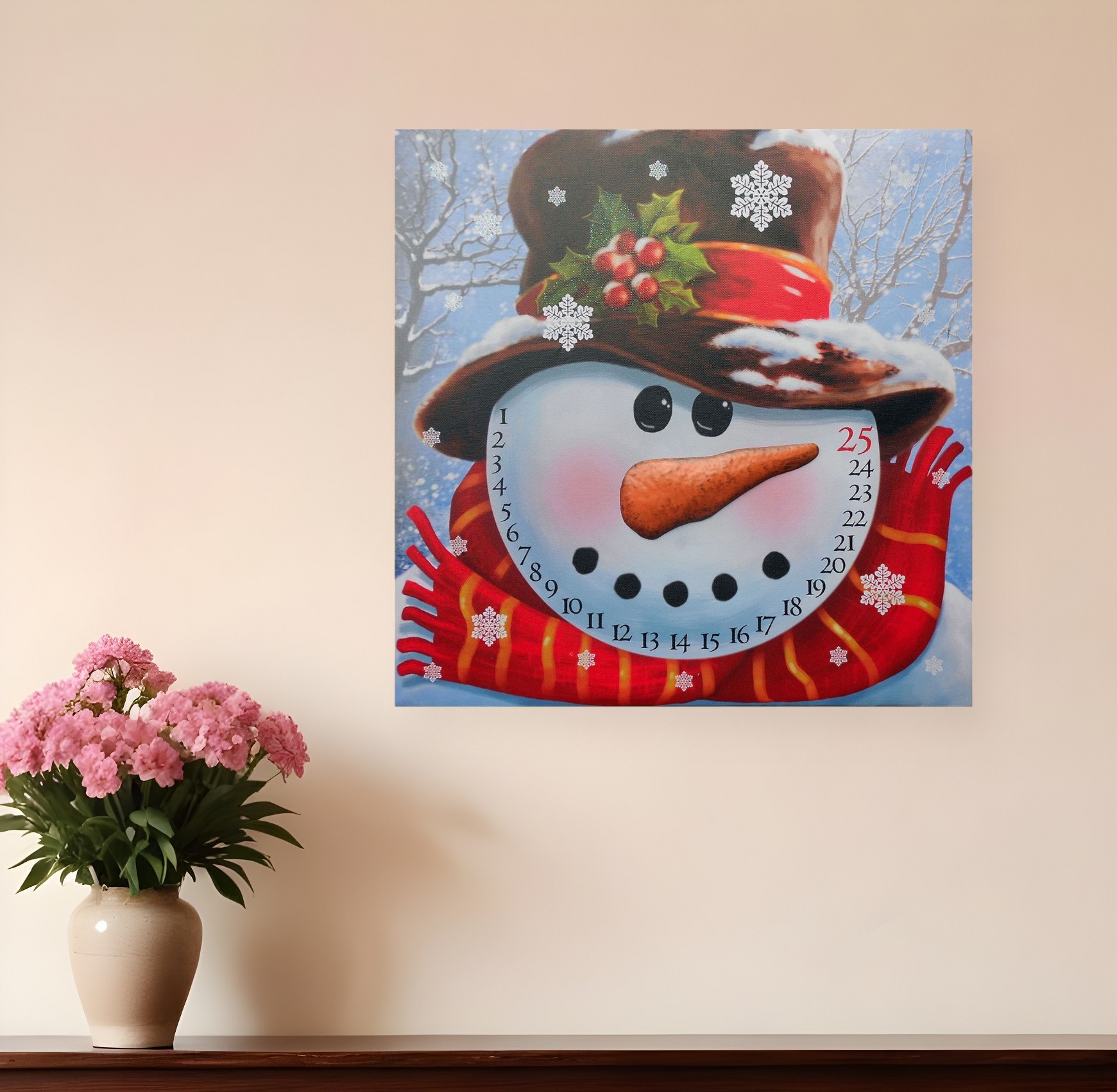 16-Inch Festive Snowman Christmas Countdown Canvas Wall Art