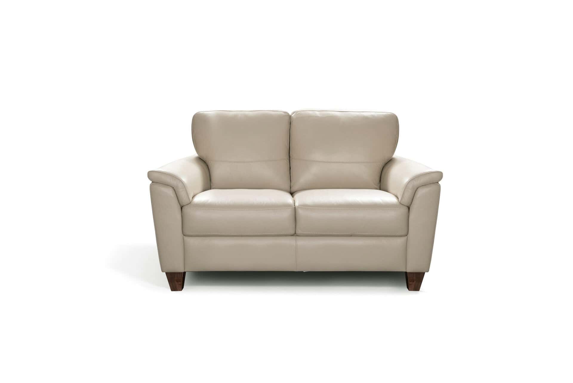 Beige and Black Genuine Leather Loveseat with Square Arms