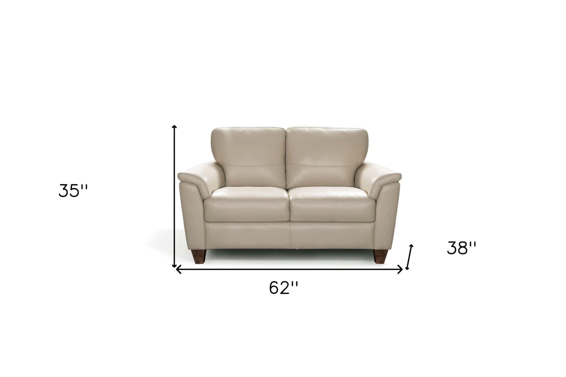 Beige and Black Genuine Leather Loveseat with Square Arms