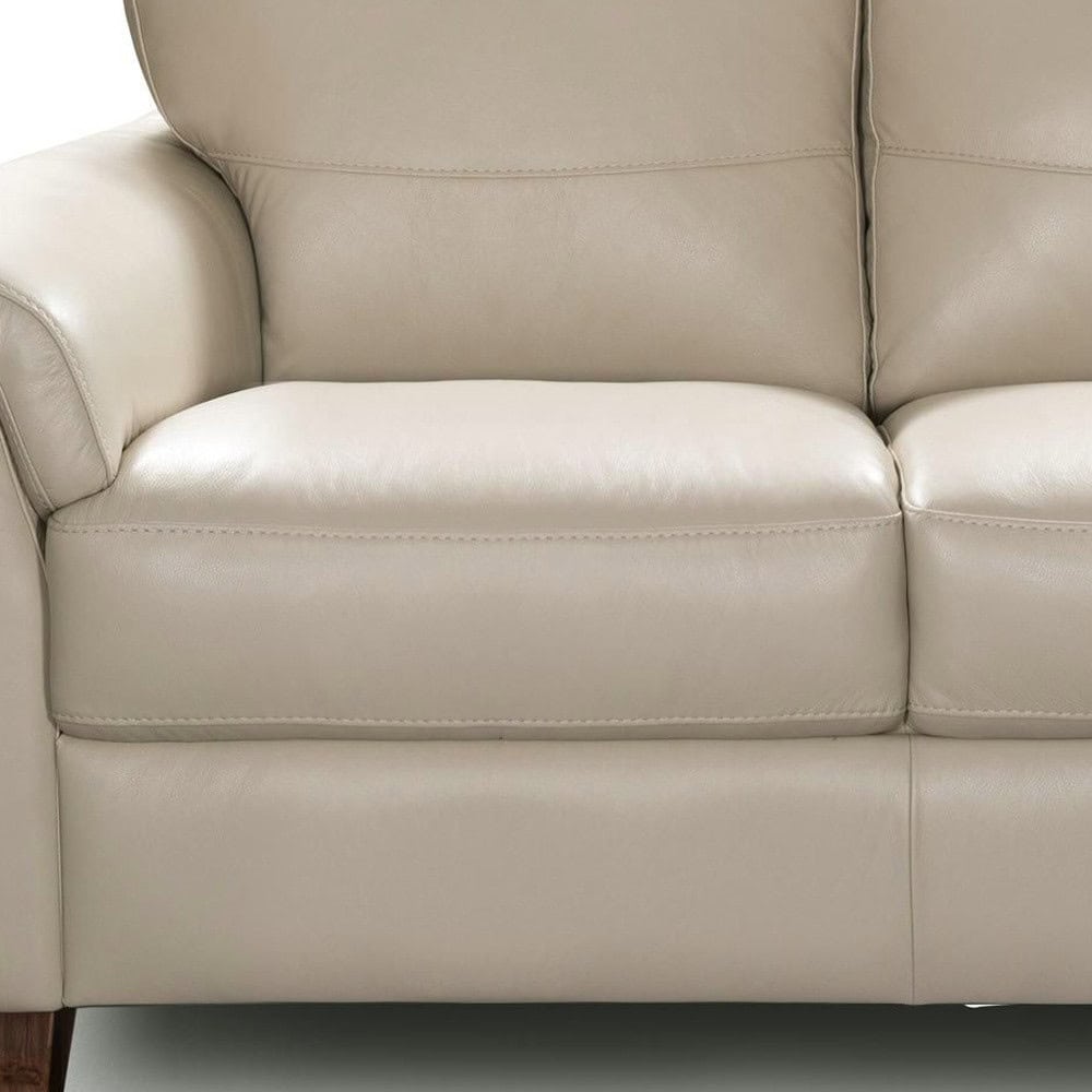 Beige and Black Genuine Leather Loveseat with Square Arms
