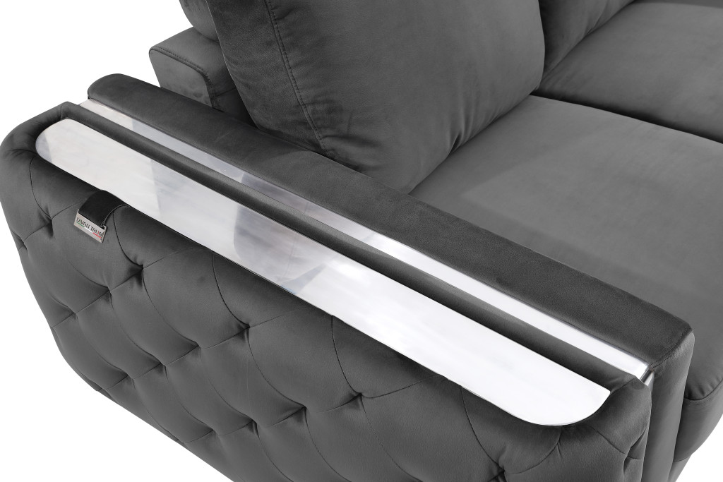 Dark Gray Velvet 3-Piece Seating Set with Loveseat