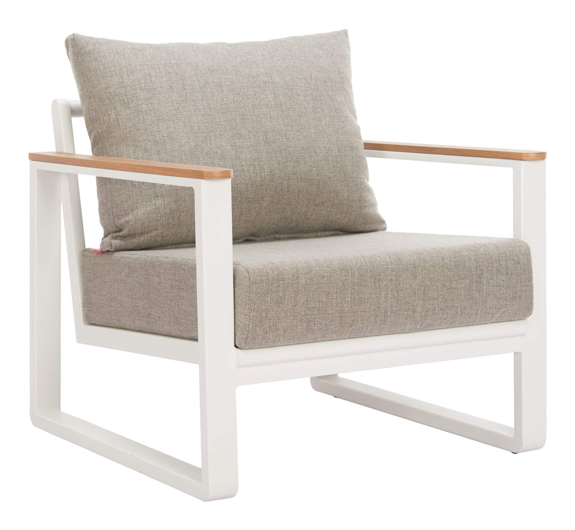 Outdoor Weather Resistant Taupe and White Armchair with Cushion