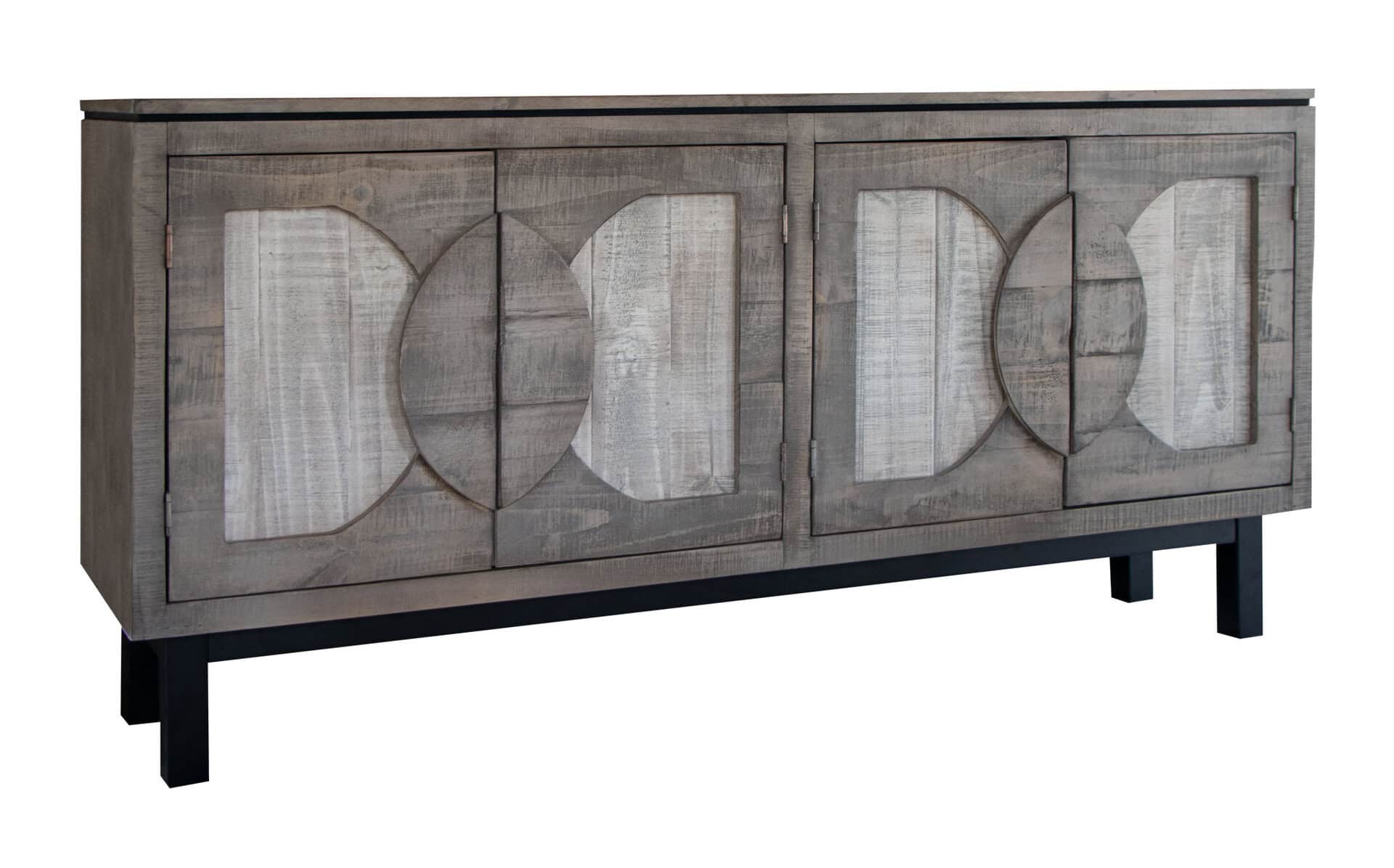 Distressed Gray Solid Wood Credenza with Fixed Shelf Storage