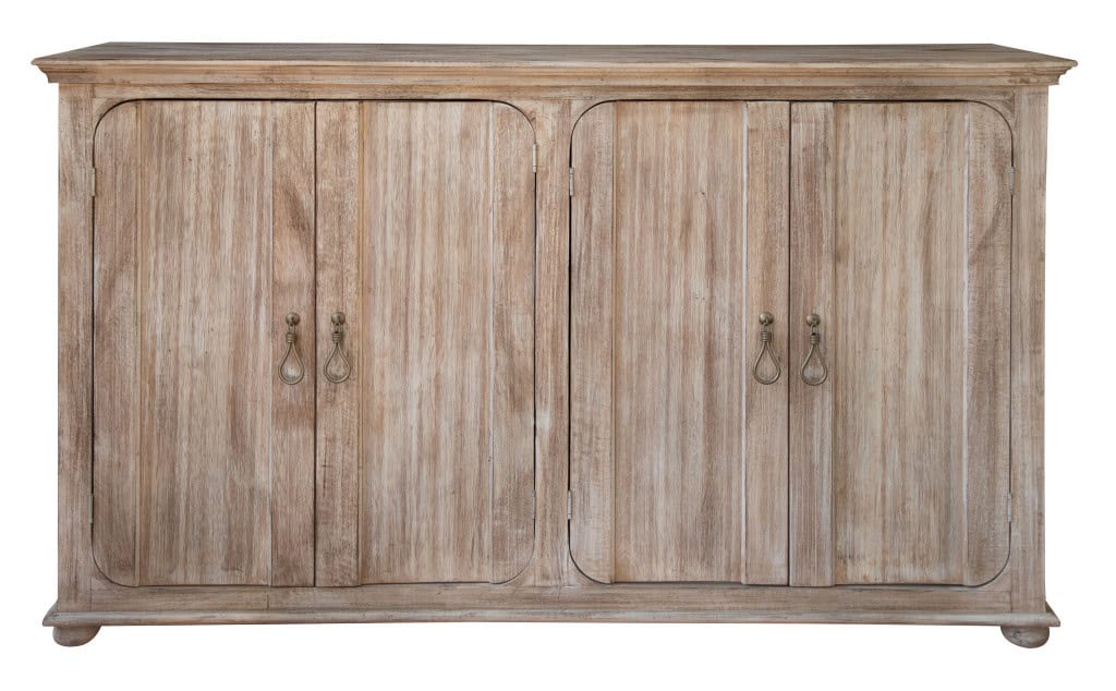 Distressed Mango and Pine Wood Credenza With Shelving 72 Inch