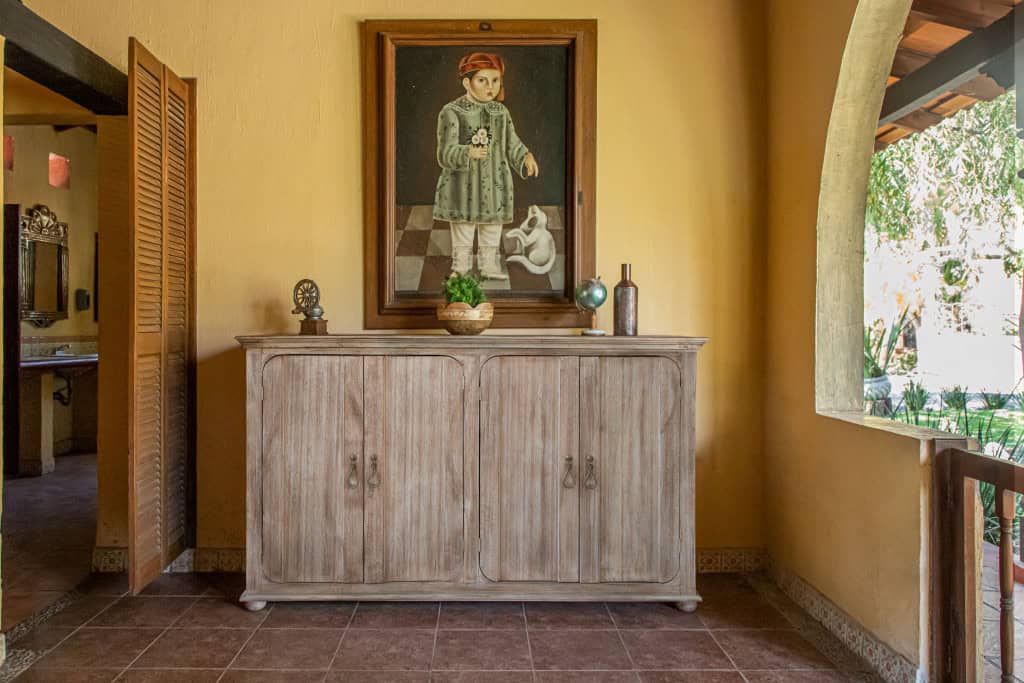 Distressed Mango and Pine Wood Credenza With Shelving 72 Inch