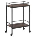 Modern Brown and Black Steel Rolling Bar Cart With Wheels