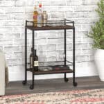 Modern Brown and Black Steel Rolling Bar Cart With Wheels