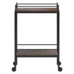 Modern Brown and Black Steel Rolling Bar Cart With Wheels