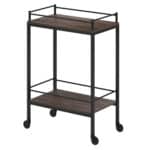 Modern Brown and Black Steel Rolling Bar Cart With Wheels