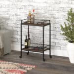 Modern Brown and Black Steel Rolling Bar Cart With Wheels