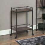 Modern Brown and Black Steel Rolling Bar Cart With Wheels